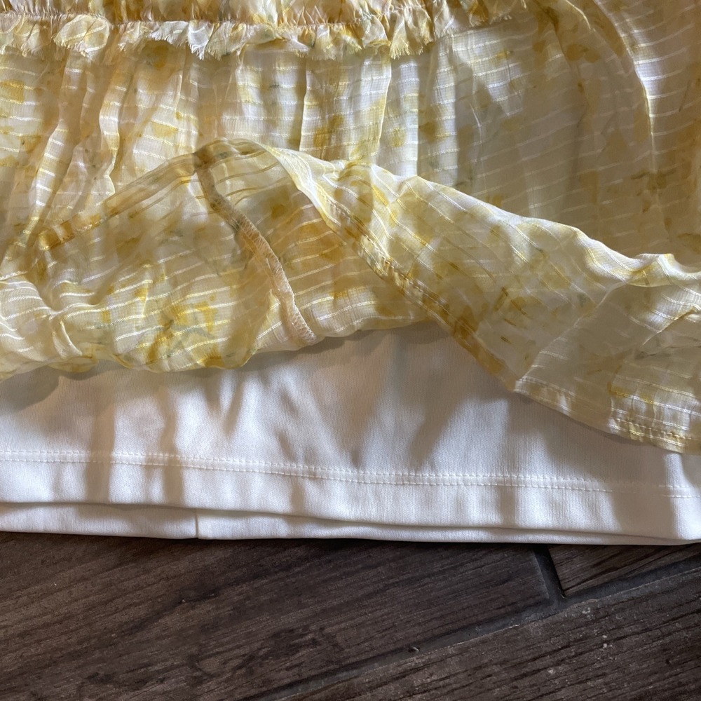 Lauren Ralph Lauren Black Label Yellow & White Sheer Smock Dress Tiered Slvls 4P - Picture 6 of 10